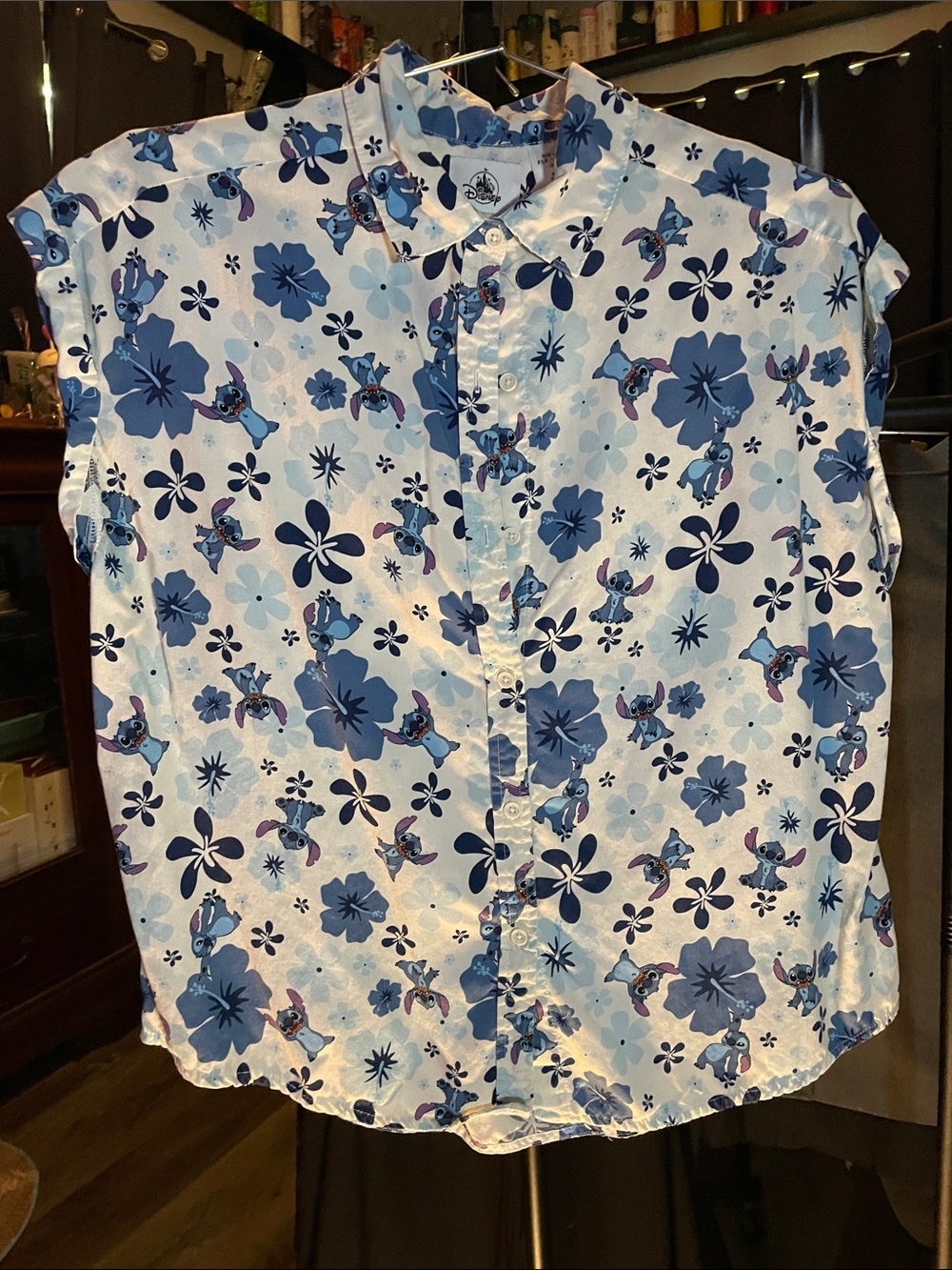 Disney Blue Floral & Stitch Button-Down Shirt
